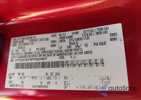 2015 Ford F-150 King Ranch from USA, damaged, VIN 1FTEW1EF5FFD07807